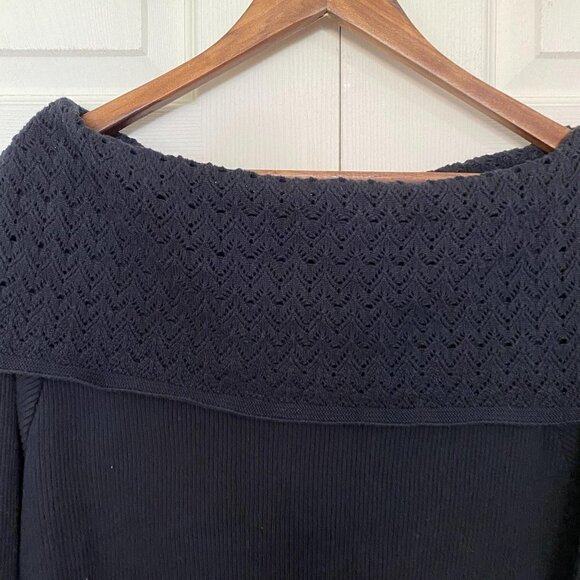 Lane Bryant Women's Black Off Shoulder Crochet Ribbed Sweater Plus Size 22/24 - Picture 3 of 5